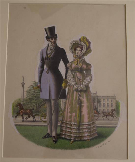 Arthur Ernest Barbosa (1908-1995) Regency couple; Book jacket design and Park Street largest 11 x 8.5in., unframed